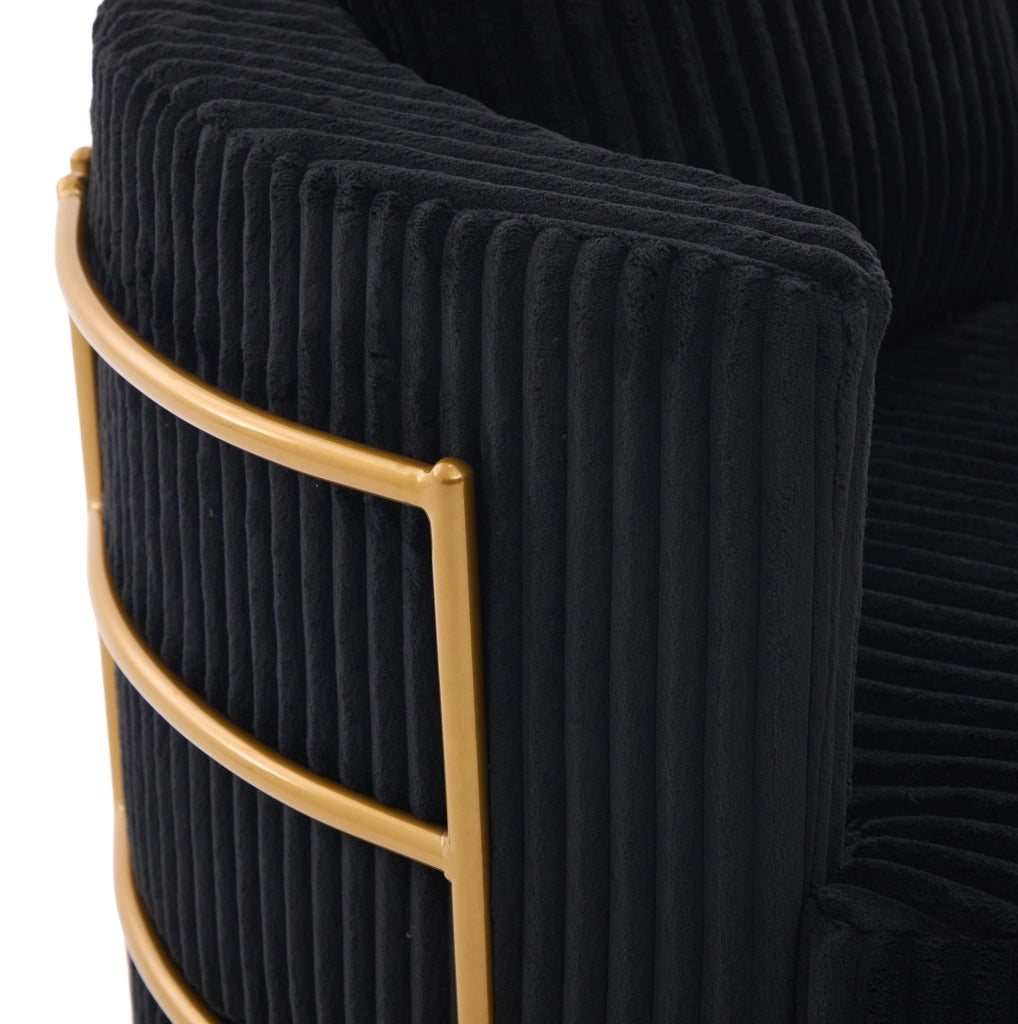 Poltrona girevole 360° in velluto a coste nero con contenitore