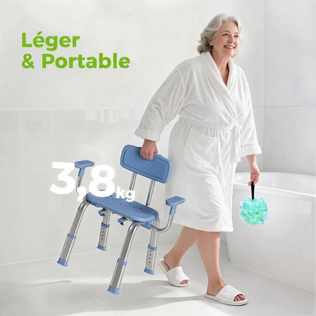 Sgabello Doccia Ergonomico con Braccioli e Schienale Regolabile ¨C Zephmum ¨C Blu