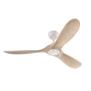Ventilatore da Soffitto 7214 in Metallo Bianco, 132 cm, Motore DC 26W, 3 Pale in Legno Sbiancato, con Telecomando e 6 Velocità - Perenz