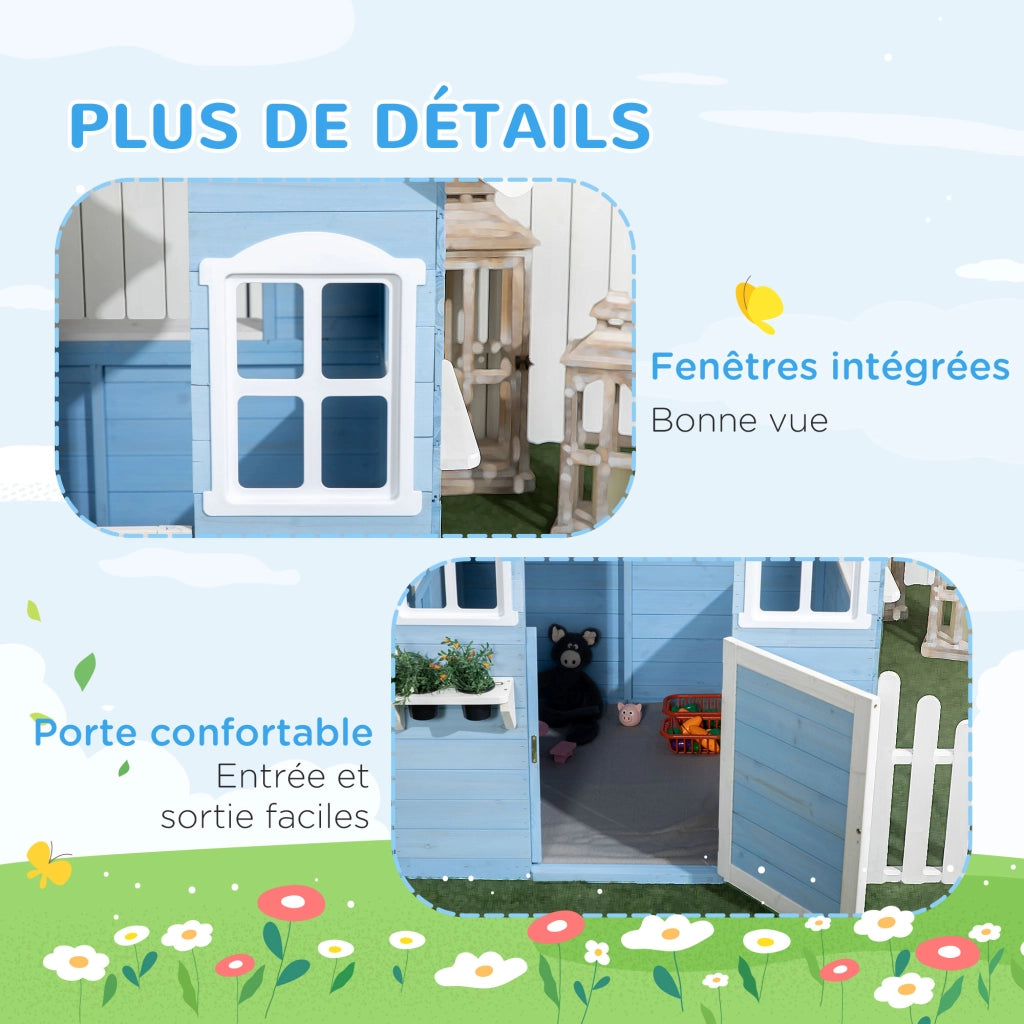 Casetta da giardino per bambini in legno con porta e finestre ¨C zephmum ¨C blu 151x112.5x142 cm
