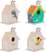 Case di uccelli in legno 4 pezzi mini - Case di uccelli in legno - Nidi d'uccello appesi - Legno non finito per DIY - Adatto per bambini - Dimensioni 7x4x7 cm - Nido d'uccello