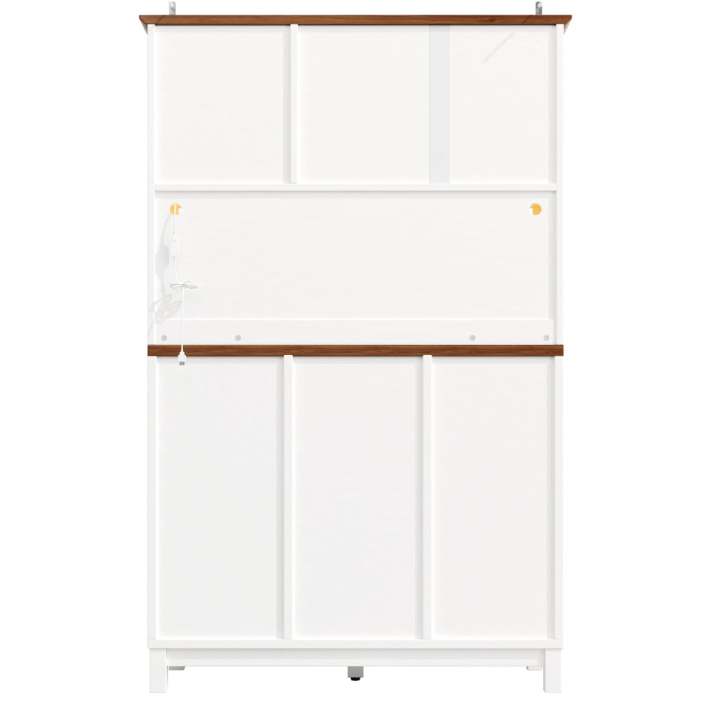 Credenza da cucina 104x40x180 cm con LED e porta scorrevole in MDF; metallo e vetro bianco