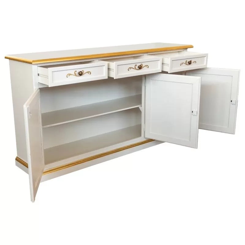 Credenza 3 porte legno shabby avorio decori filo oro 156x42x86 - Mobili 2G