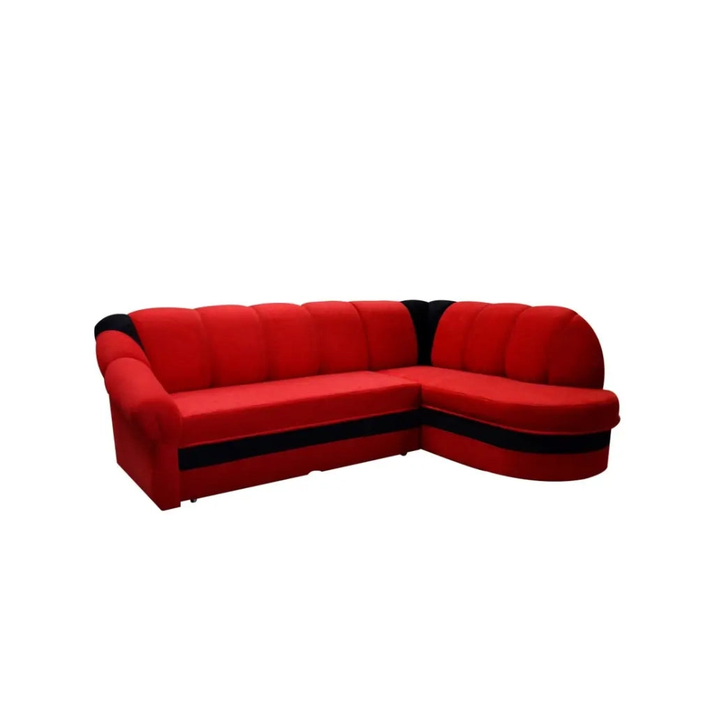Divano angolare destro convertibile BENANA 250 cm rosso e nero con vano contenitore