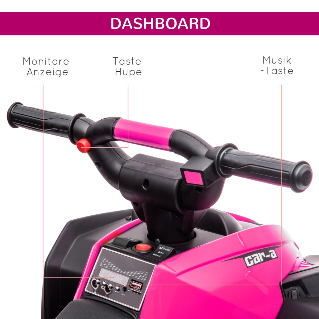 Quadro Elettrico per Bambini ¨C zephmum ¨C 3-6 km/h con Luce e Musica, Rosa e Nero