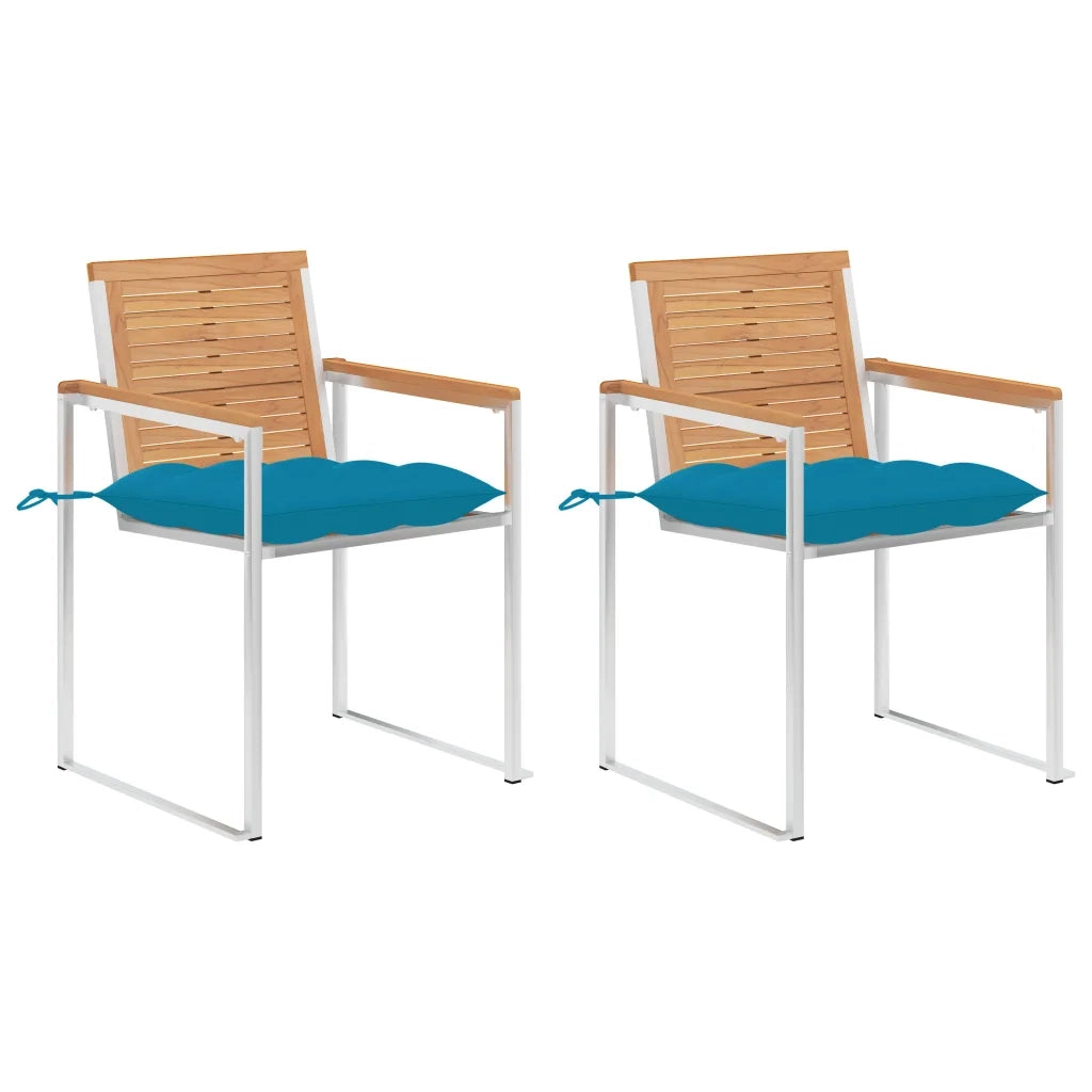 Sedie da Giardino 2 pz con Cuscini in Legno di Teak e Acciaio cod mxl 6769