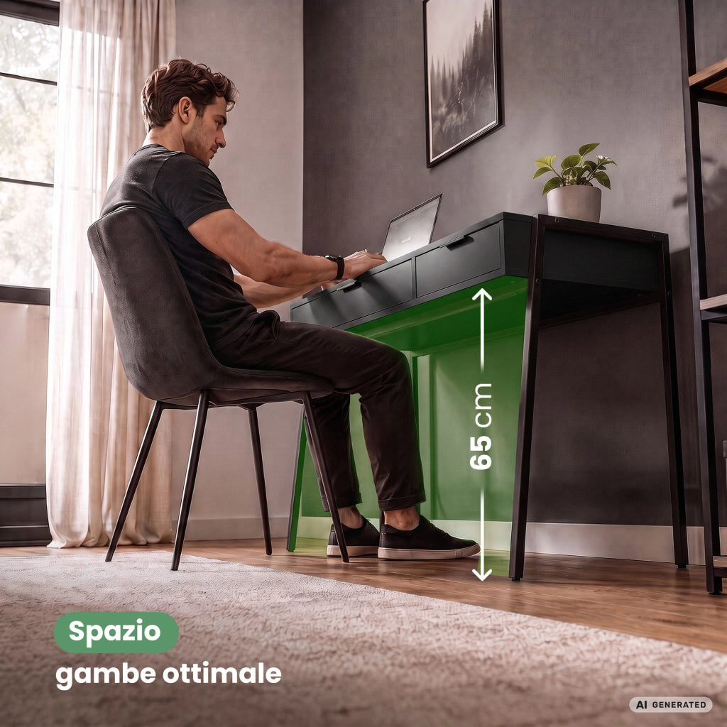 Scrivania industriale per computer Nera ZENTIA 100 cm 2 cassetti gambe nere