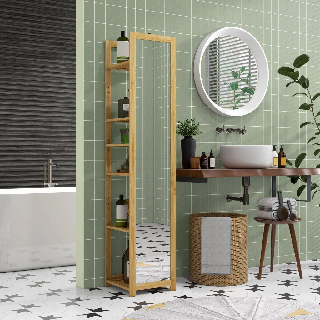 Colonna bagno bamb¨´ 6 ripiani con specchio ¨C Xylo ¨C naturale 35x35x168 cm