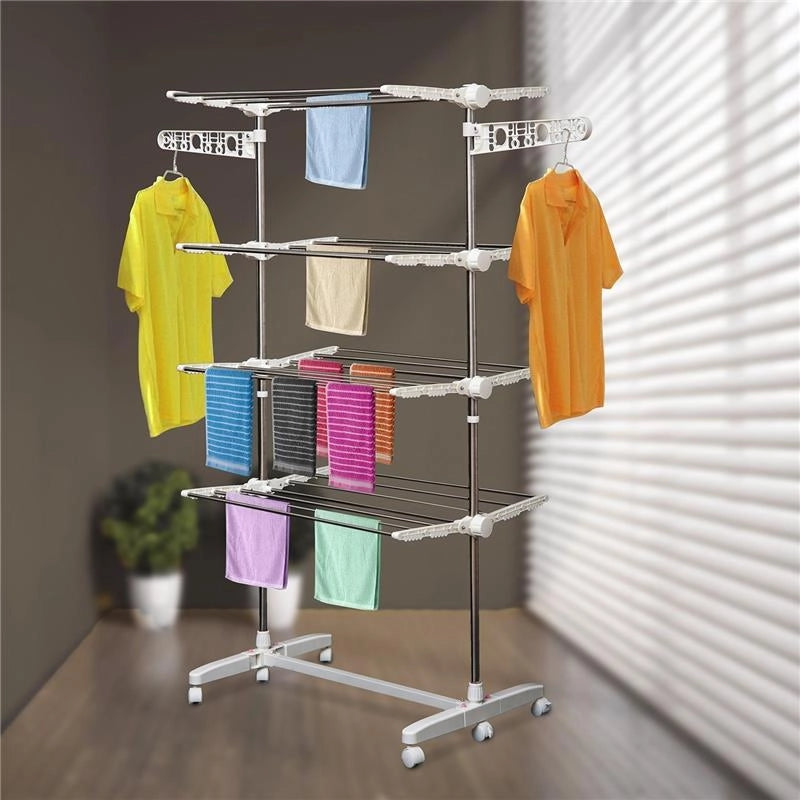 STENDINO PREMIUM A 4 PIANI REGOLABILE CON 6 RUOTE 80-142 X 55 X H172 CM