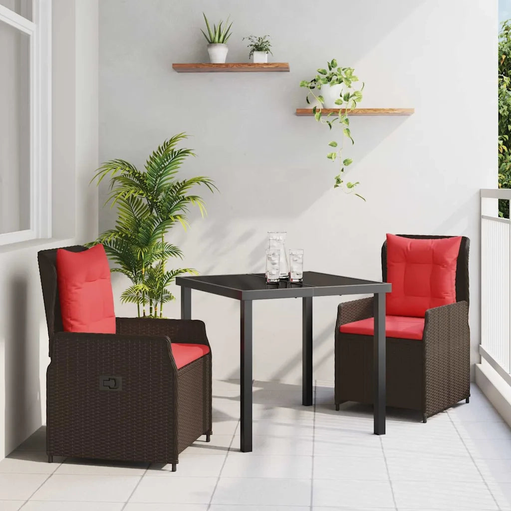 Set da Pranzo per Giardino 3 pcs Marrone Poly Rattan 3381023