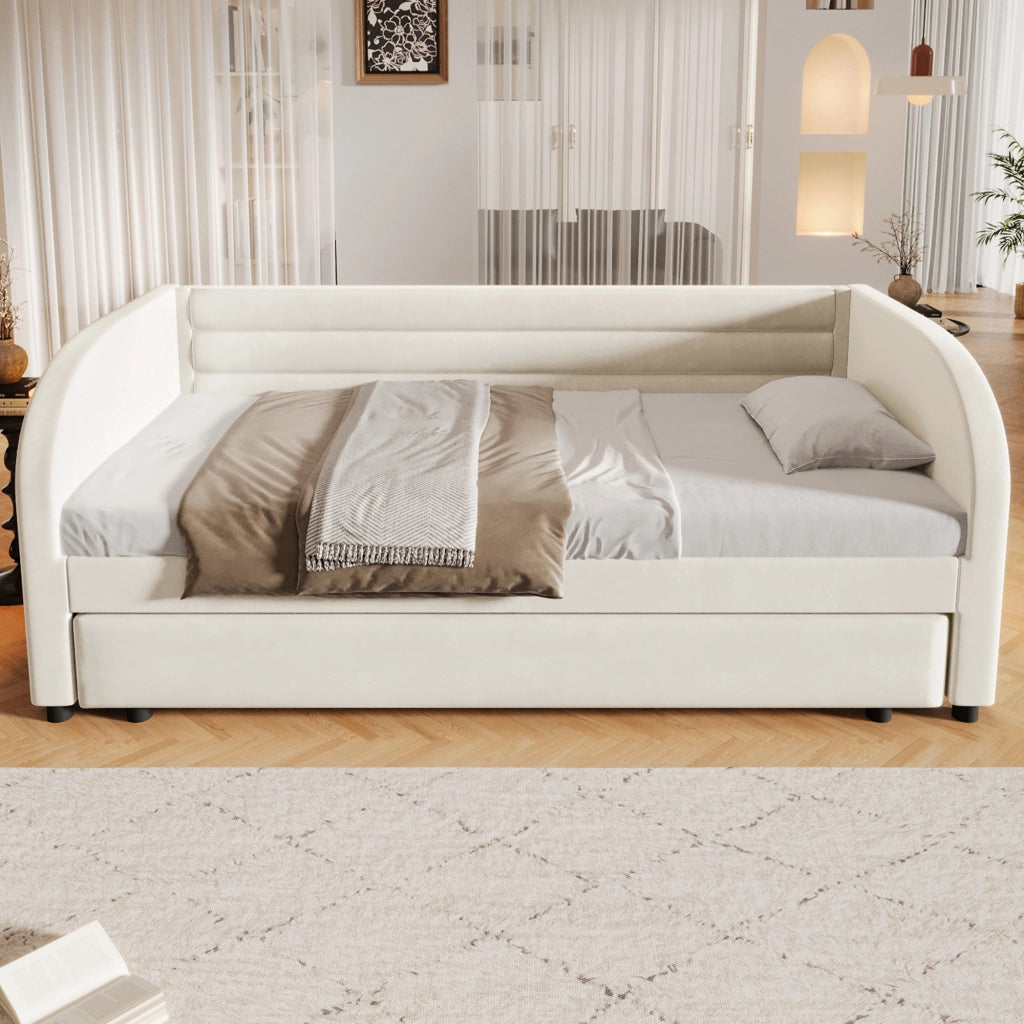 Letto Estraibile 90x200 cm; LED; con letto estraibile - in Flanella - Beige