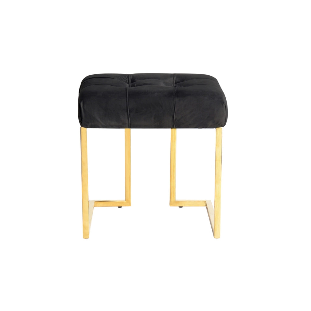 Pouf Rarity in velluto nero con base in acciaio dorato