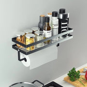 Supporto per spezie da appendere al muro - 35 cm - supporto per asciugamani e 4 ganci - nero - senza perforazione - appeso - supporto per asciugamani per cucina e bagno