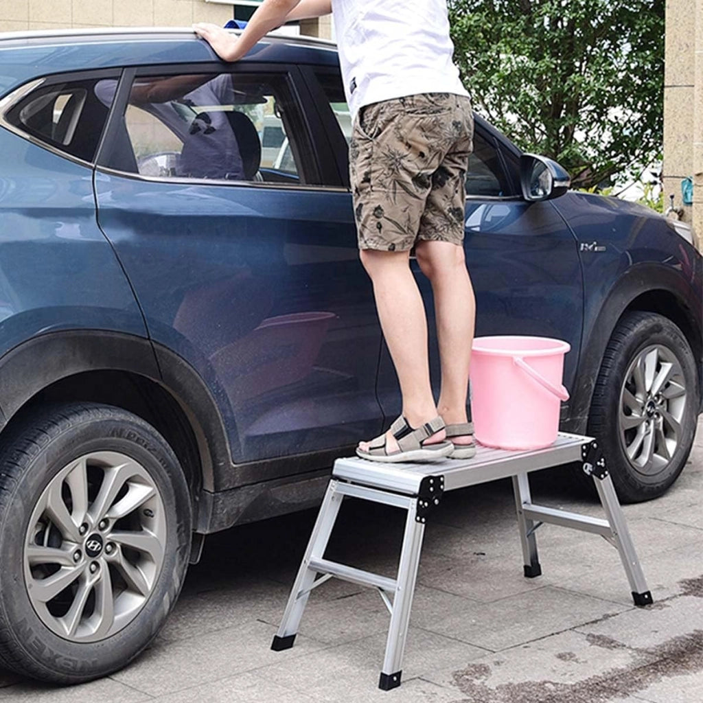 Piattaforma da Lavoro Pieghevole in Alluminio, Portatile, Portata Fino a 150 KG, Scala Piattaforma con Tappetino Antiscivolo e Serrature di Sicurezza, Scala a Gradini per Casa, Garage
