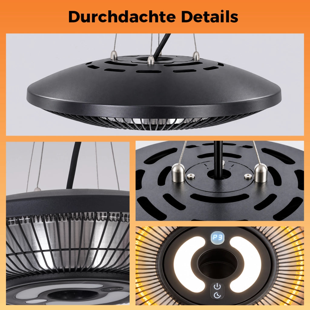 ZMH Riscaldatore A Infrarossi Riscaldatore Da Soffitto Per Esterno 2000 Watt Con Luce Per Terrazza Montaggio A Soffitto