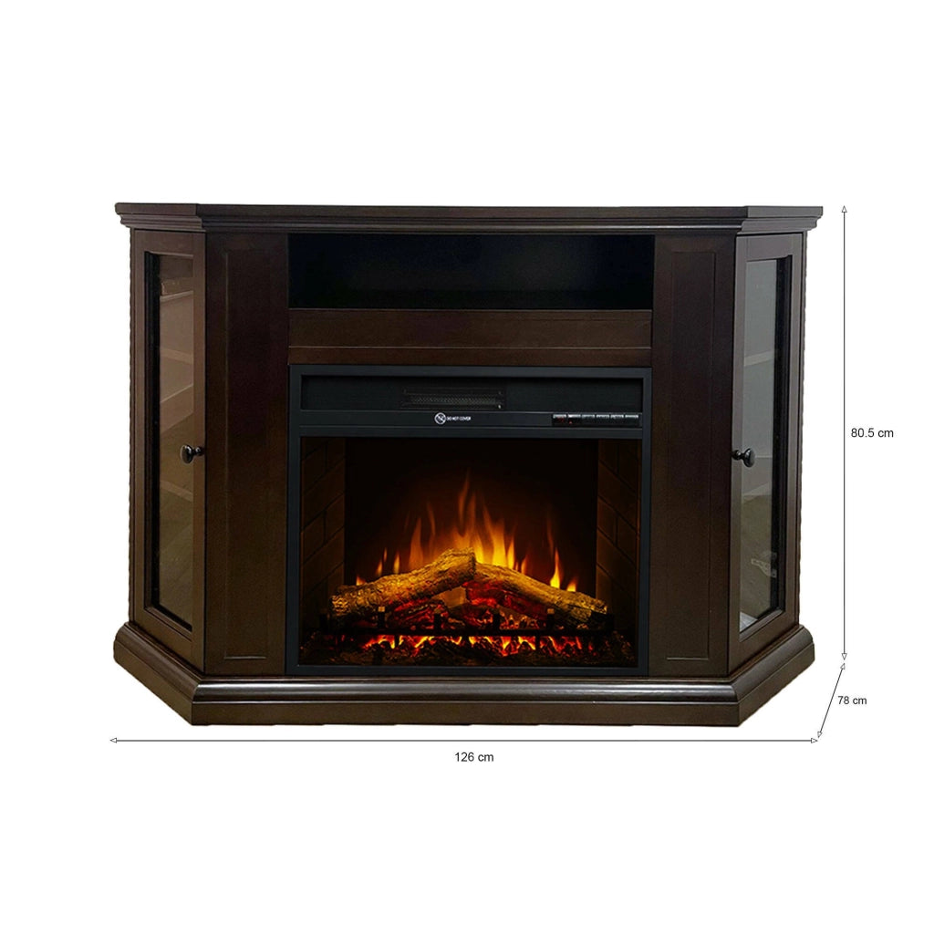 Camino elettrico Alonte, Stufa elettrica, Focolare elettrico a parete, Caminetto moderno, Made in Italy, 126x78 h81 cm, Marrone