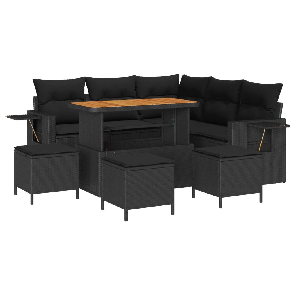 Set Divano da Giardino con cuscino 10 pcs Nero polyrattan