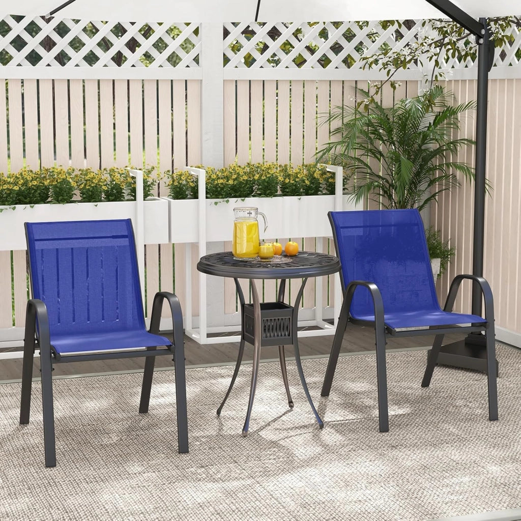 Set di 2/4 Sedie da Giardino, Sedie Impilabili da Esterno in Tessuto con Telaio in Metallo, Poltrona da Balcone con Braccioli e Schienale Alto, per Sala da Pranzo, Carico 150 kg (Blu*2)