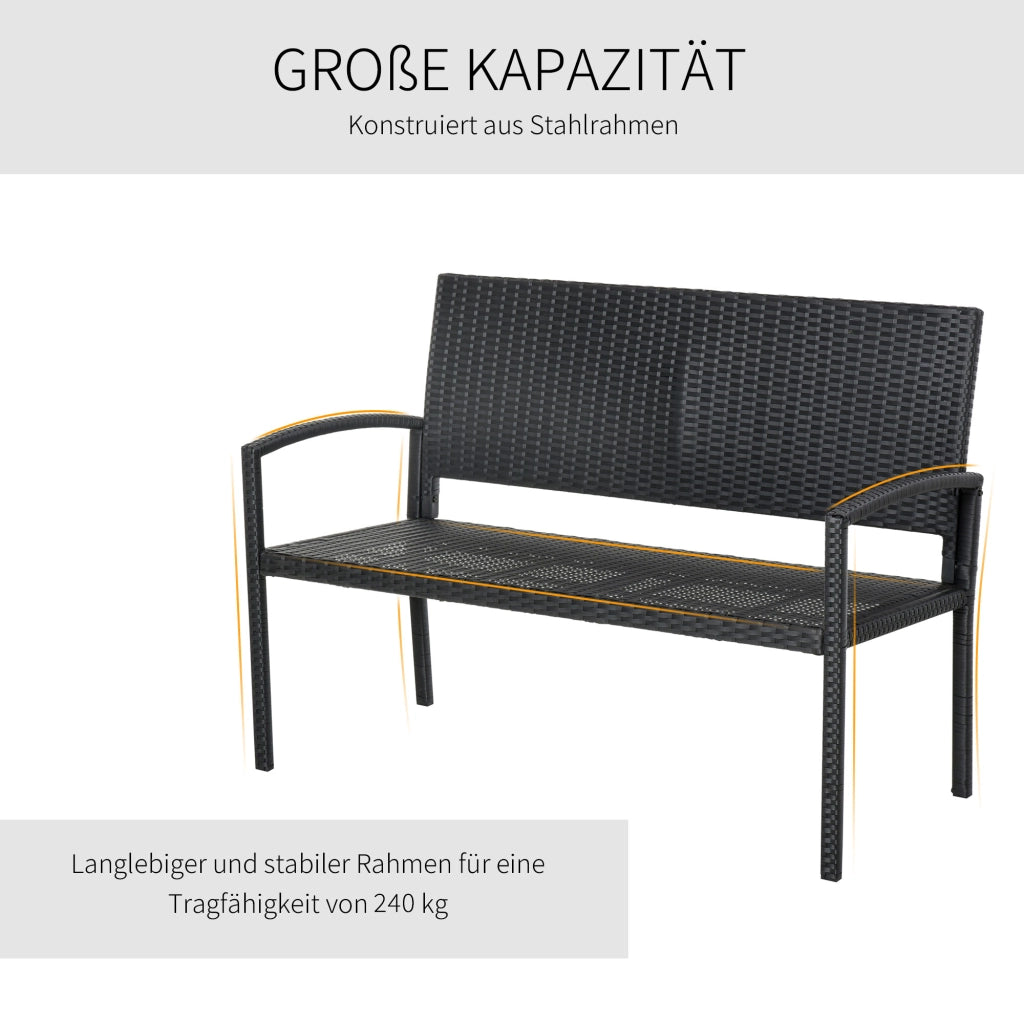 Panchina da giardino 2 posti in polyrattan ¨C zephmum ¨C nero, acciaio, 122x60x85cm