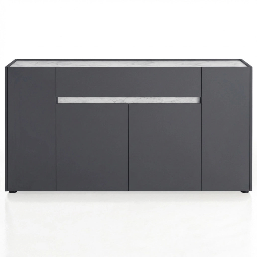 Credenza Moderna Madia Con 4 Ante E 1 Cassetto Mobile Contenitore Per Sala Da Pranzo Soggiorno Design Senza Maniglie Elegante Capiente 170 X 85 X 40 Cm Grigio Scuro E Bianco Effetto Marmo