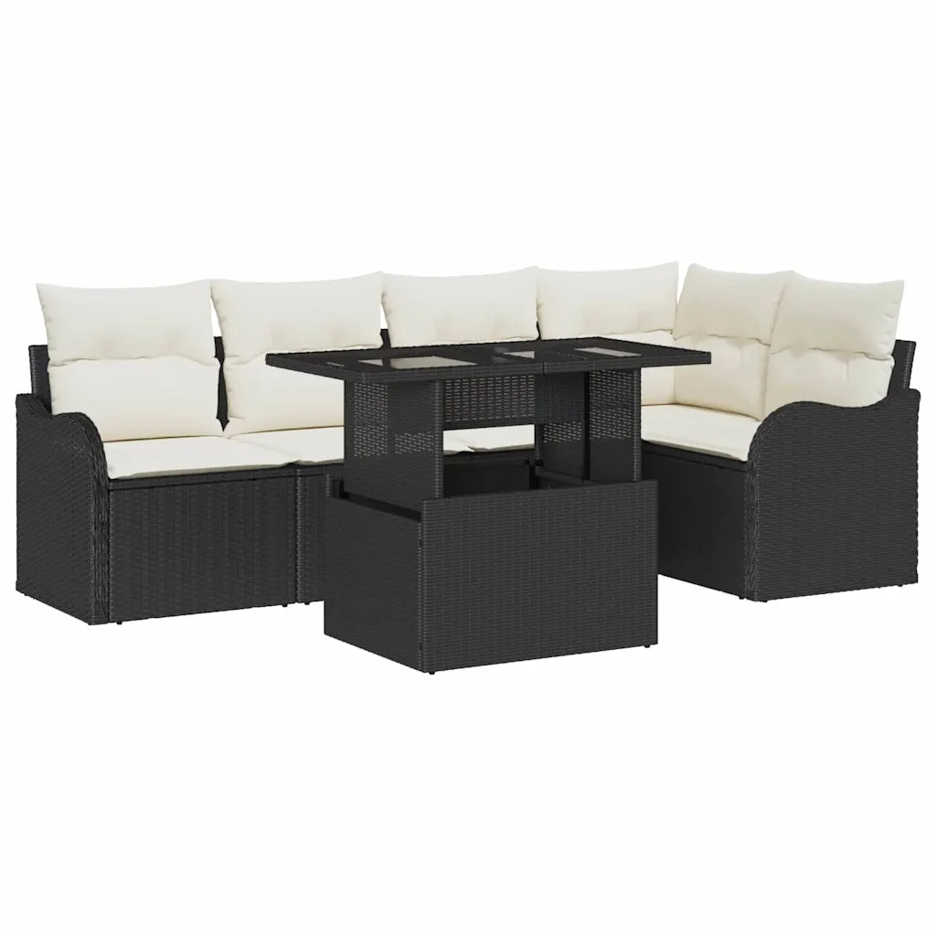 Set da pranzo con cuscino 6 pcs Nero Poly Rattan