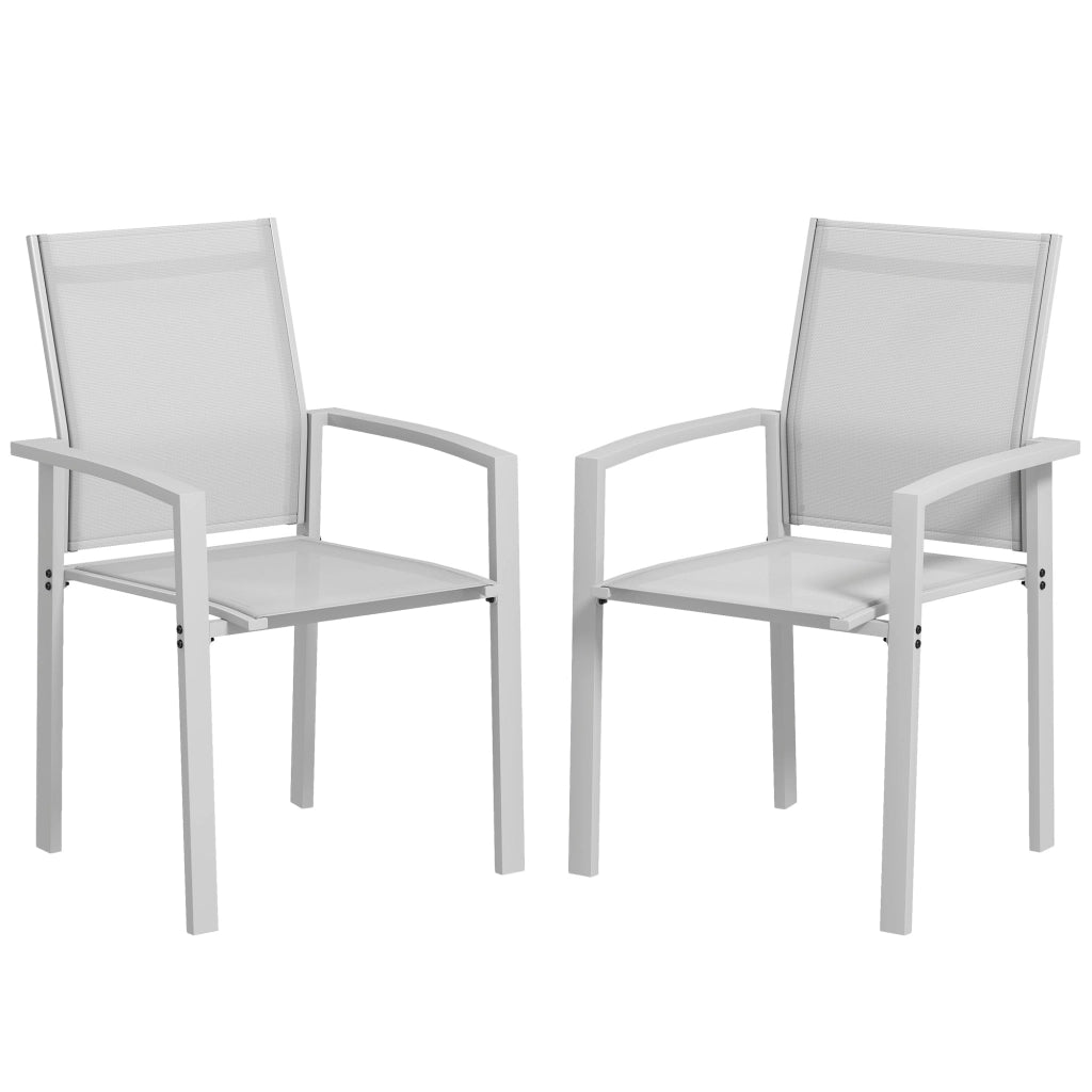 Set 2 Sedie da Giardino Impilabili 56x58x89 cm in Acciaio e Textilene Grigio Chiaro