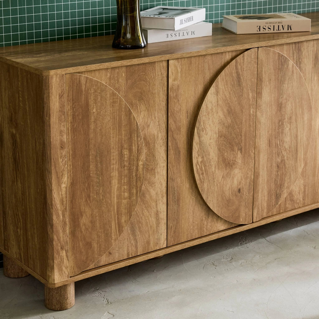 Credenza esotica effetto legno di mango 4 ante, 155cm, effetto legno