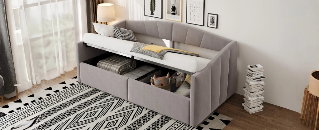 Sofabett con sistema idraulico in velluto grigio chiaro 90x200 cm