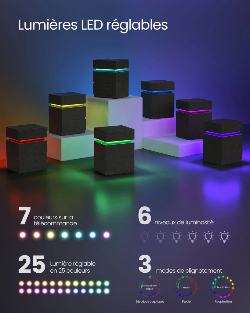 Comodino con striscia LED multicolore regolabile 3 cassetti tavolino in stile moderno 335 x 40 x 55 cm nero 12_0007598
