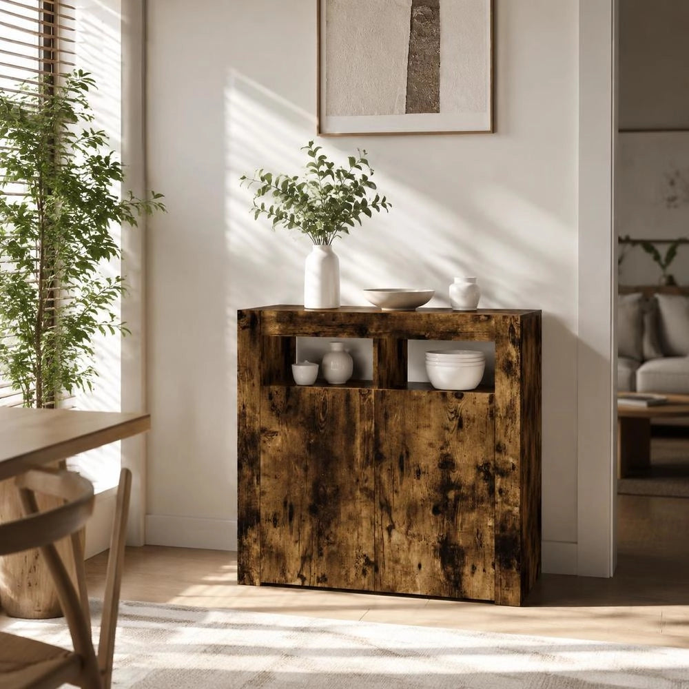 Sideboard With LED Lighting, Smoked Oak, 80x35x75 Cm