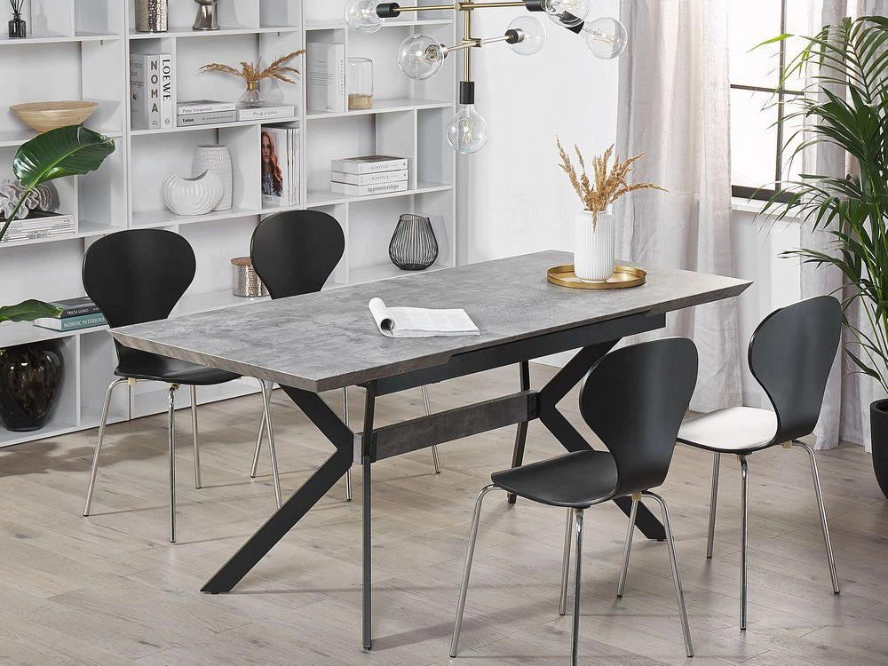 Tavolo da pranzo effetto cemento 140/180 x 80 cm gambe in metallo Nero cucina industriale