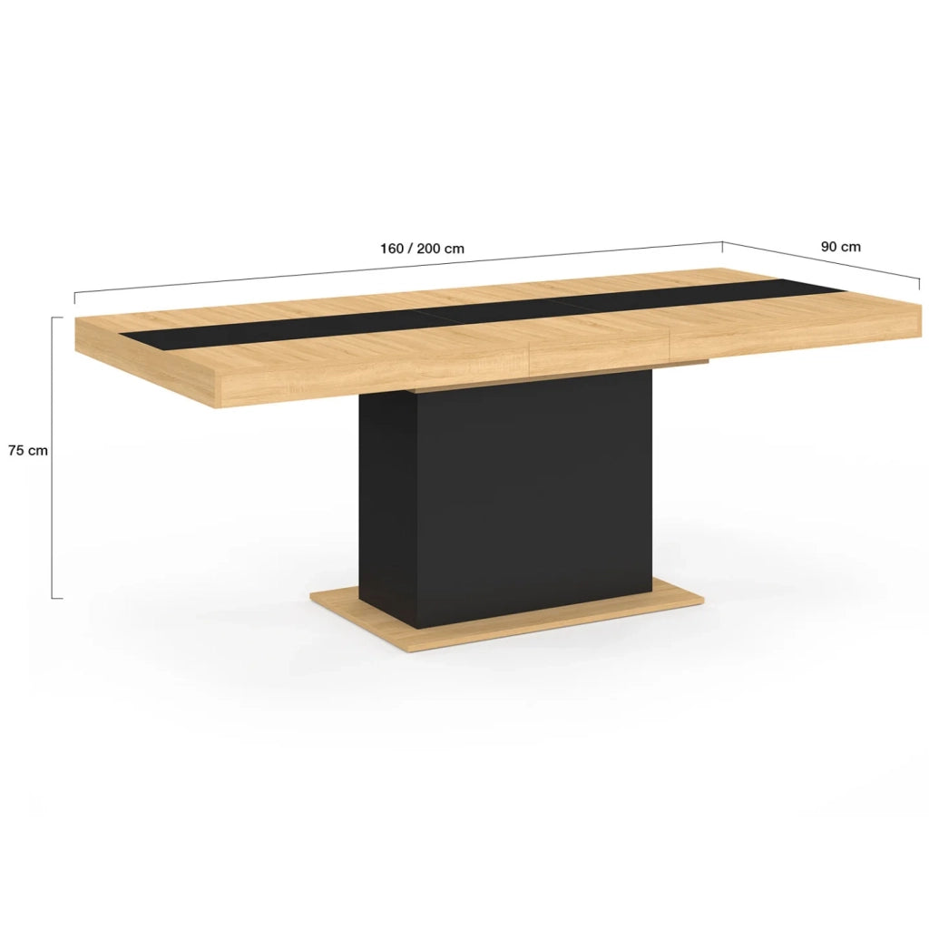 IDMarket - Tavolo da pranzo rettangolare allungabile EDEN 6-10 persone in legno e fascia centrale nera 160-200 cm