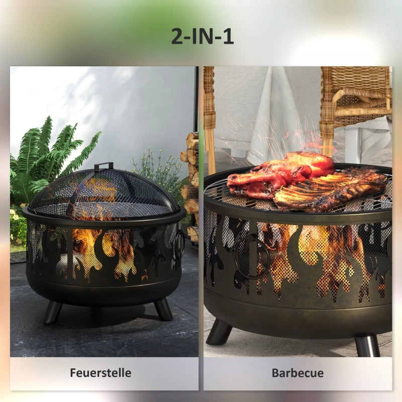 Braciere/focolare, completo di parascintille e 1 attizzatoio, ?61,5 cm x 52 cm, nero
