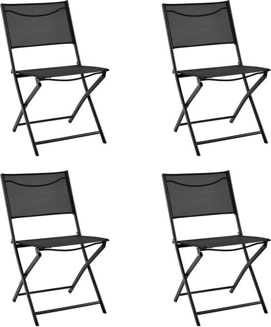 Set di 4 sedie da giardino pieghevoli, sedie da giardino, sedie per terrazza, portatile e spazievitore, sedie per esterno, sedie per balcone, capacità di carico fino a 100 kg, nero