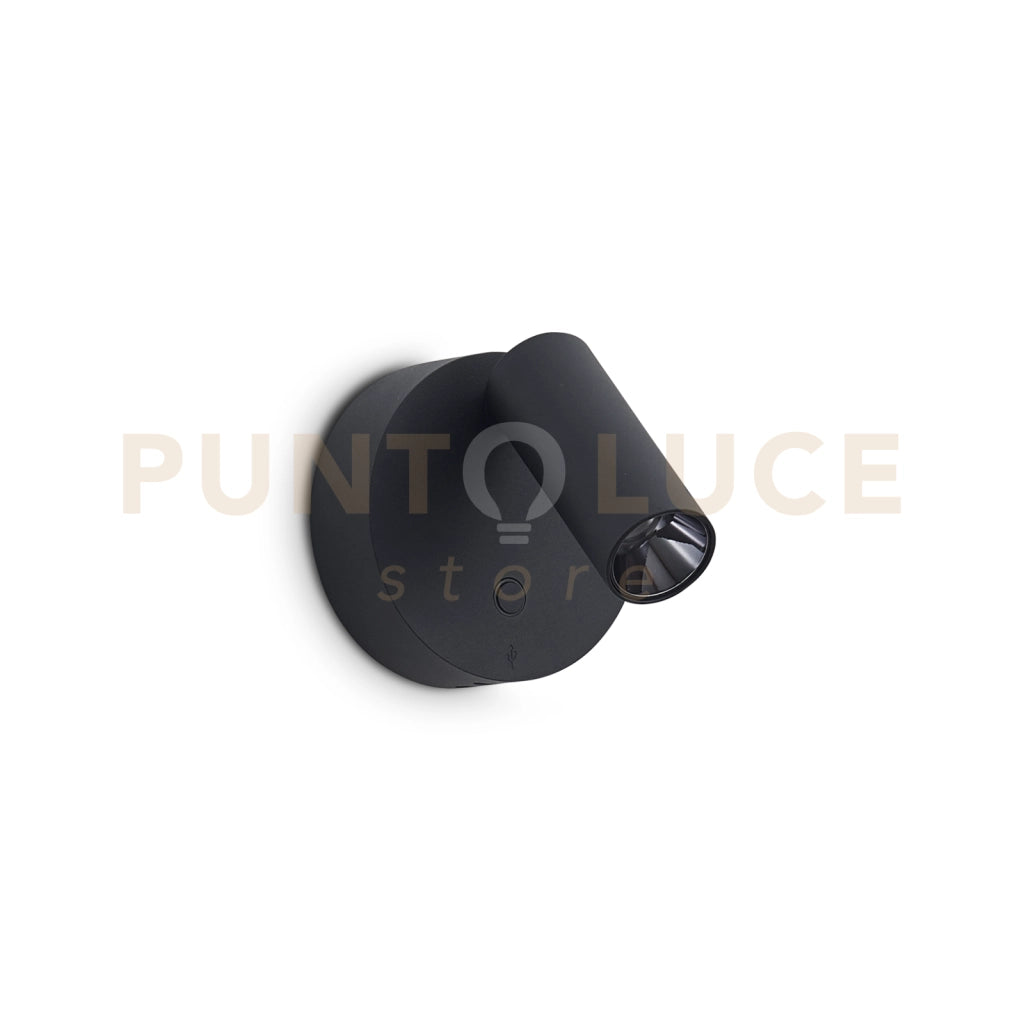ELF APPLIQUE A PARETE CON PRESA USB-C LED 3000 K 3W  200 lm DIMMERABILE NERO ORIENTABILE