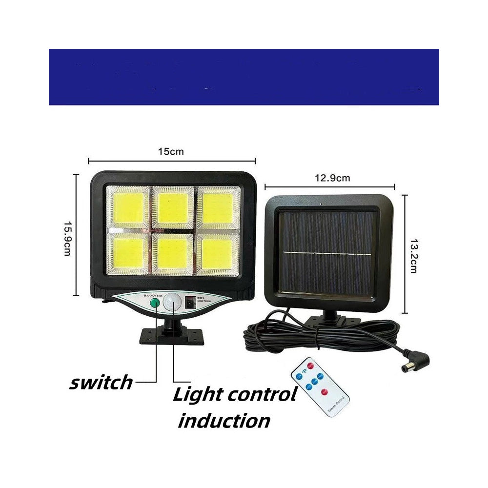 Trade Shop - Faro Proiettore Con Pannello Solare Sensore Movimento Telecomando 128 Led 6 Cob -