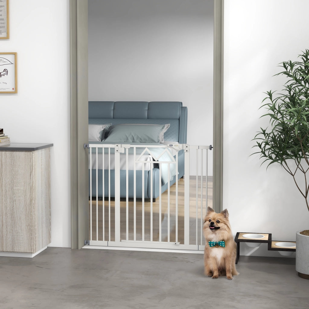 Cancelletto per Cani taglia Piccola e Media con Chiusura Automatica, in Acciaio e PA, 74-100x76 cm, Bianco