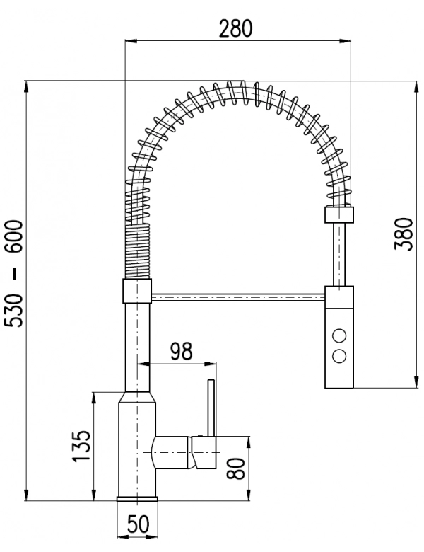 Miscelatore lavabo estraibile SEINA con tubo trecciato H. 38cm