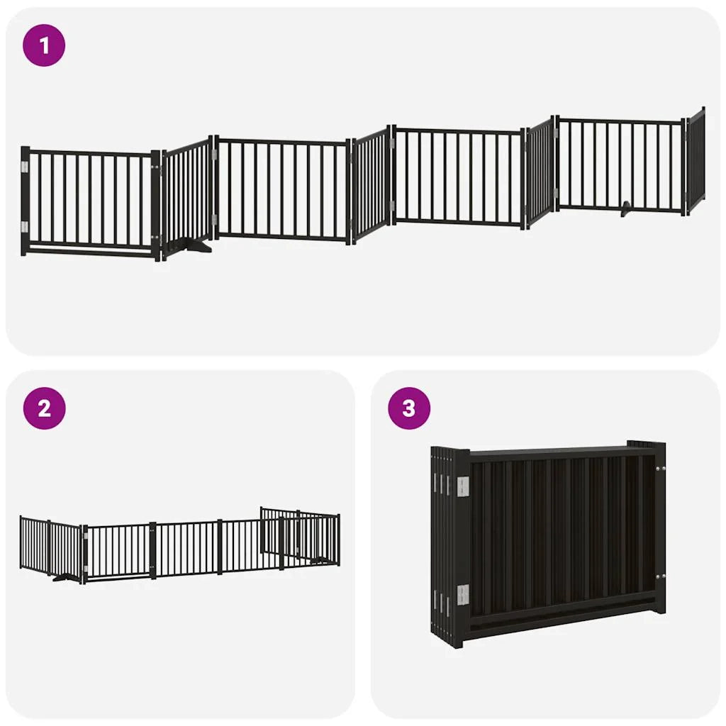 Cancelletto di sicurezza per animali domestici porta pieghevole 8 pannelli legno di pioppo nero 02_0023256
