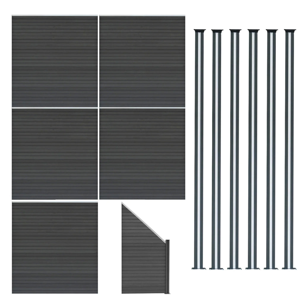 Pannelli Recinzione x5, Elemento Angolare & 7 Pali Metallo 185cm Grigio
