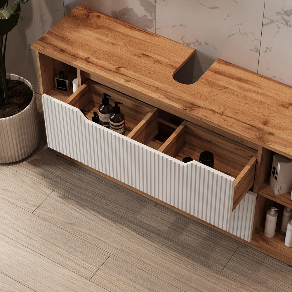 Vicco Mobile sottolavabo per bagno Rovere/bianco a strisce 119.2 x 62.5 cm con 2 cassetti