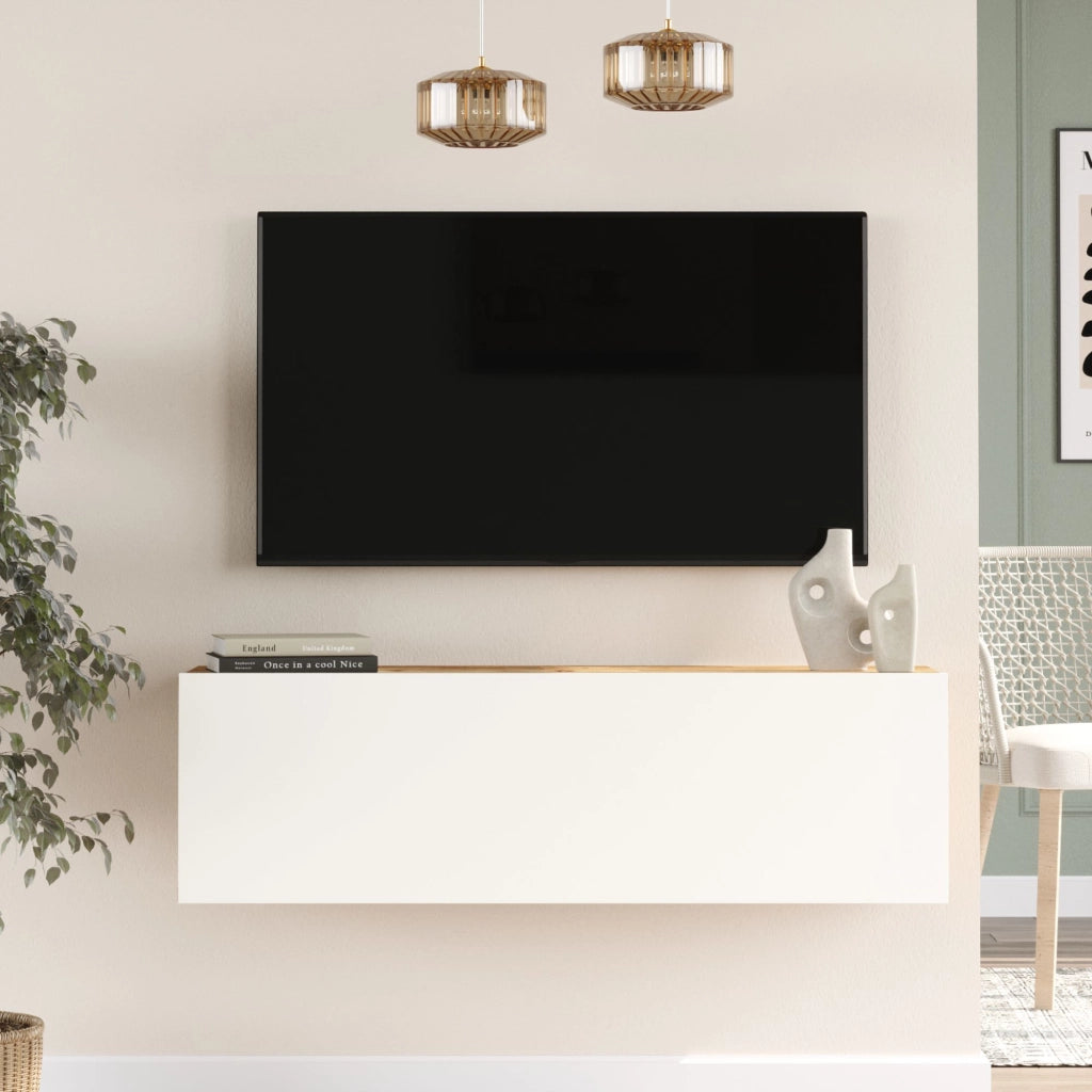 Mobile Porta TV Lapinlahti con Anta a Ribalta Consolle da Parete 100 cm - Rovere Rustico/Bianco [en.casa]