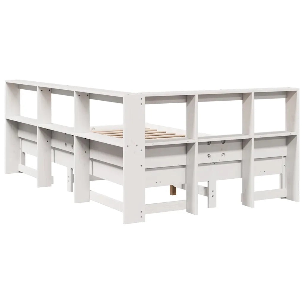 Letto Libreria senza Materasso-Struttura Letto con contenitore Bianco 120x190 cm Legno di Pino 637827
