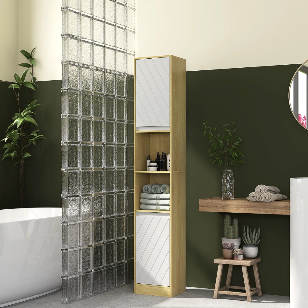 Mobile Colonna Bagno Salvaspazio con 2 Armadietti e Ripiani ¨C Zephmum ¨C Rovere e Bianco 30x24x170 cm