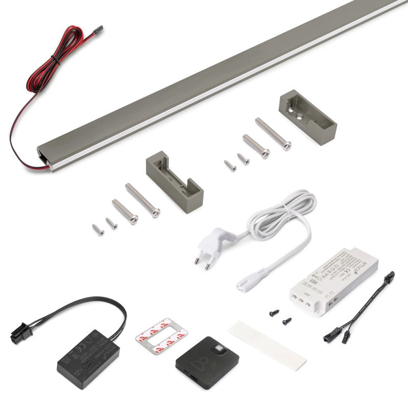 Kit barra per armadio Luxe, striscia LED 4,5x8 Neonlynx V, sensore di movimento RF Smart e convertitore Smart (24V DC)..