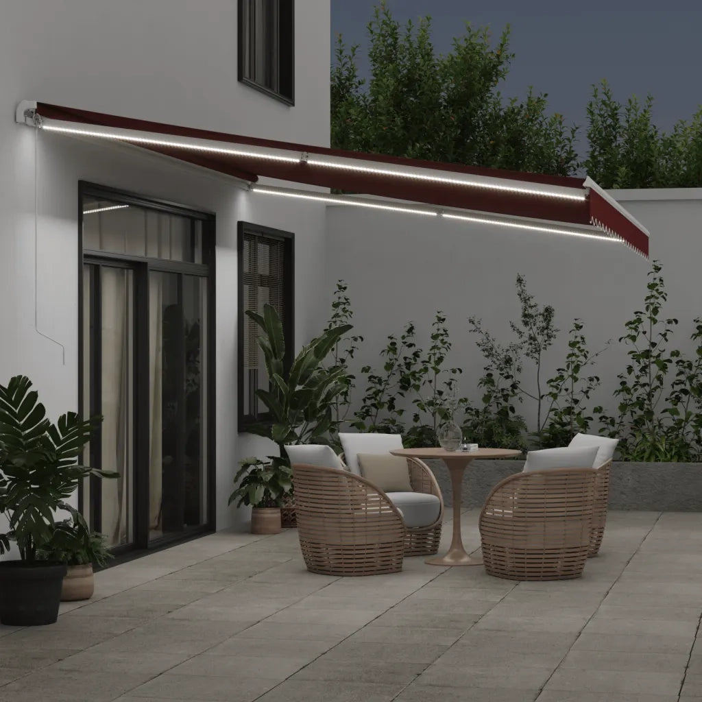 vidaXL Tenda da Sole Retrattile Manuale con LED Bordò 500x350 cm