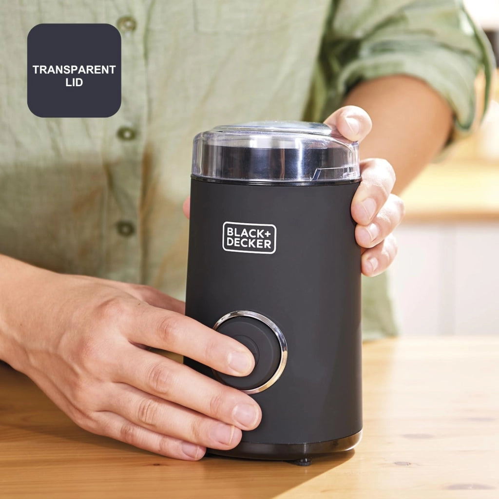 Macinacaffè da 150W elettrico potente Deposito caffè in grani da 50 g. Lame e deposito in acciaio inossidabile. Macinatura Fine. Adatto per tritare caffè e spezie. Avvolgicavo. Nero