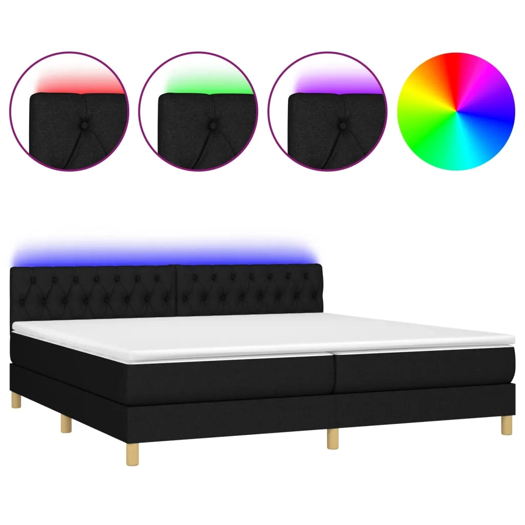 Letto a Molle Materasso e LED Nero 200x200cm in Tessuto 3133983