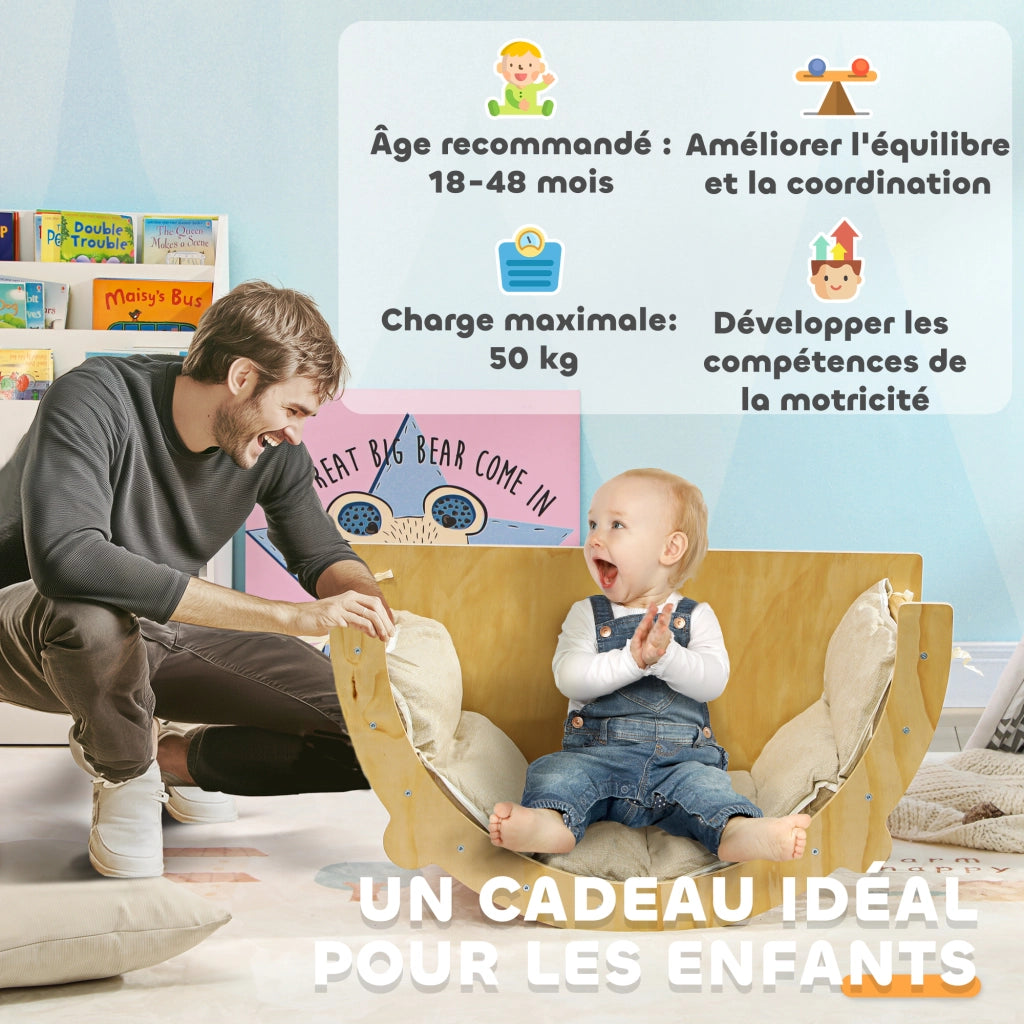 Letto a soppalco con scivolo, dondolo e tavolo gioco ¨C zephmum ¨C legno naturale per bambini