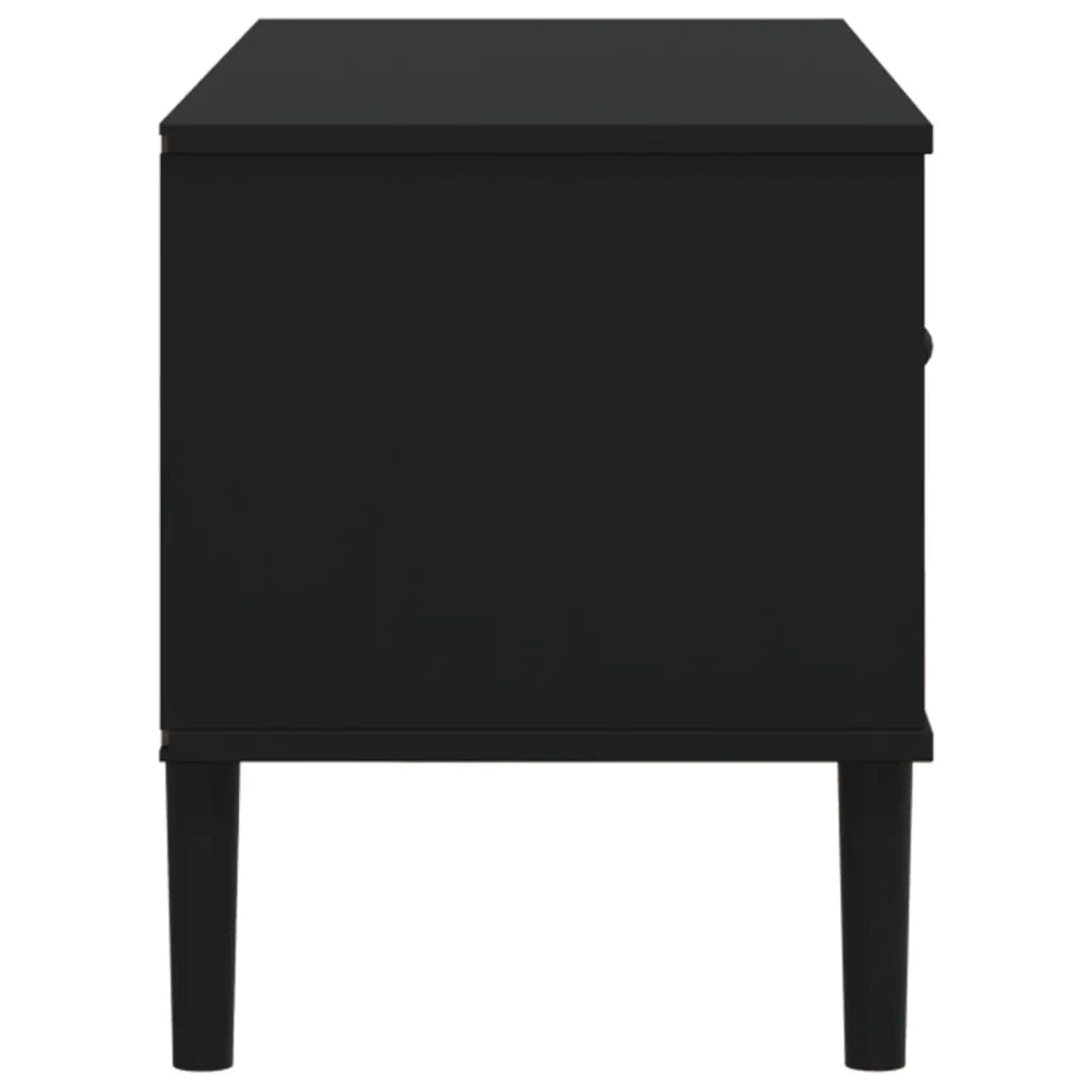 Mobile TV SENJA Aspetto Rattan Nero 106x40x49 cm Massello Pino